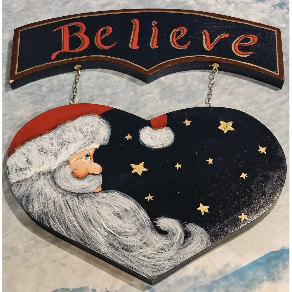 Believe Santa Claus Wooden Wall Hanging Christmas Decor Hand Painted Sign